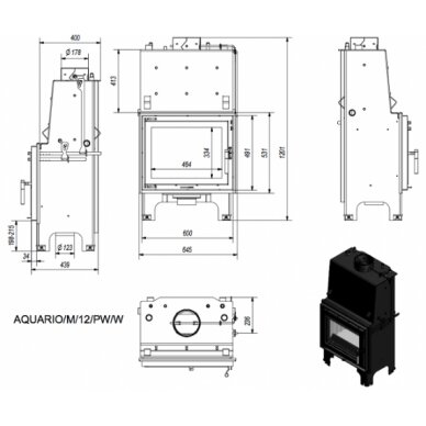 Kaminasüdamik Kratki AQUARIO M12, 12 kW 2 Kaminasüdamik Kratki AQUARIO M12, 12 kW 2
