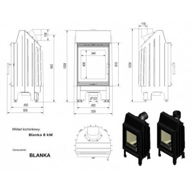 Kaminasüdamik Kratki Blanka 8 kW 1