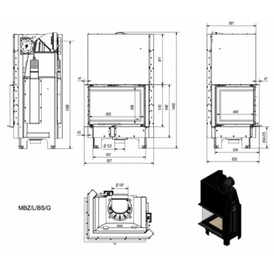 Каминная топка Kratki MBZ G/ L/BS, 13кВт 1 Каминная топка Kratki MBZ G/ L/BS, 13кВт 1