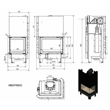Kaminasüdamik Kratki MBZ G/ P/BS, 13 kW 1