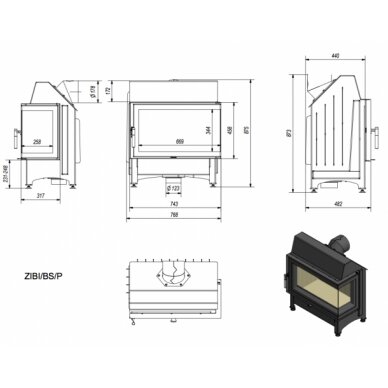 Каминная топка Kratki Zibi/P/L/BS, 11кВт 1