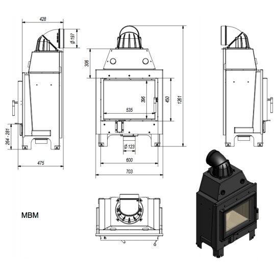 Каминная топка Kratki MBM, 10кВт 1 Каминная топка Kratki MBM, 10кВт 1