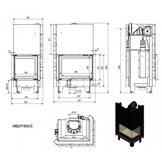 Kaminasüdamik Kratki MBZ G/ P/BS, 13 kW 1