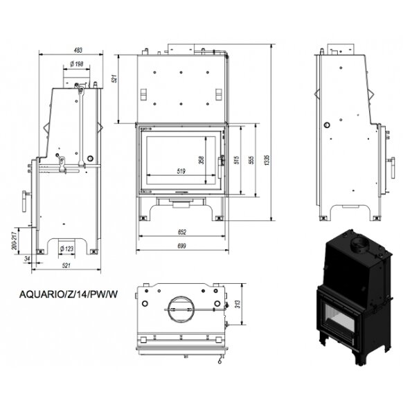 Kaminasüdamik Kratki AQUARIO Z14, 12 kW 3