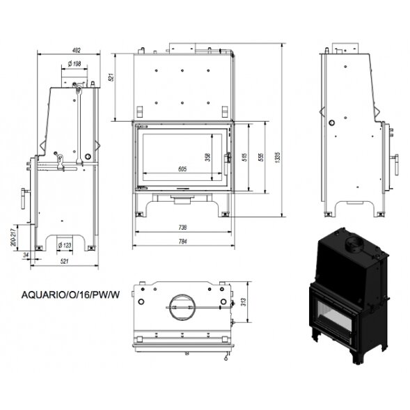 Kaminasüdamik Kratki AQUARIO O16, 16 kW 3