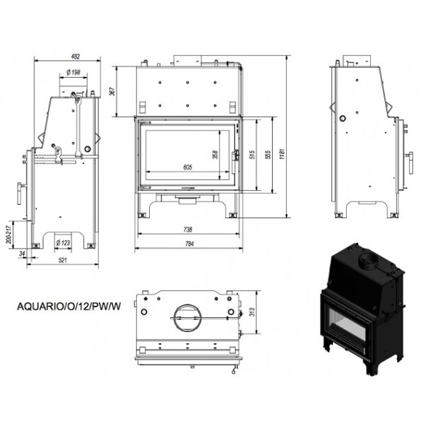Kaminasüdamik Kratki AQUARIO O12, 12 kW 3 Kaminasüdamik Kratki AQUARIO O12, 12 kW 3