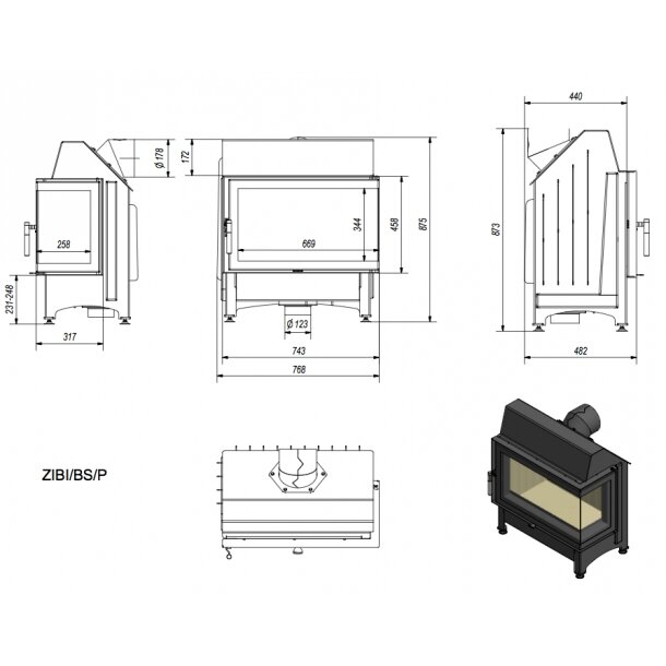 Каминная топка Kratki Zibi/P/L/BS, 11кВт 1